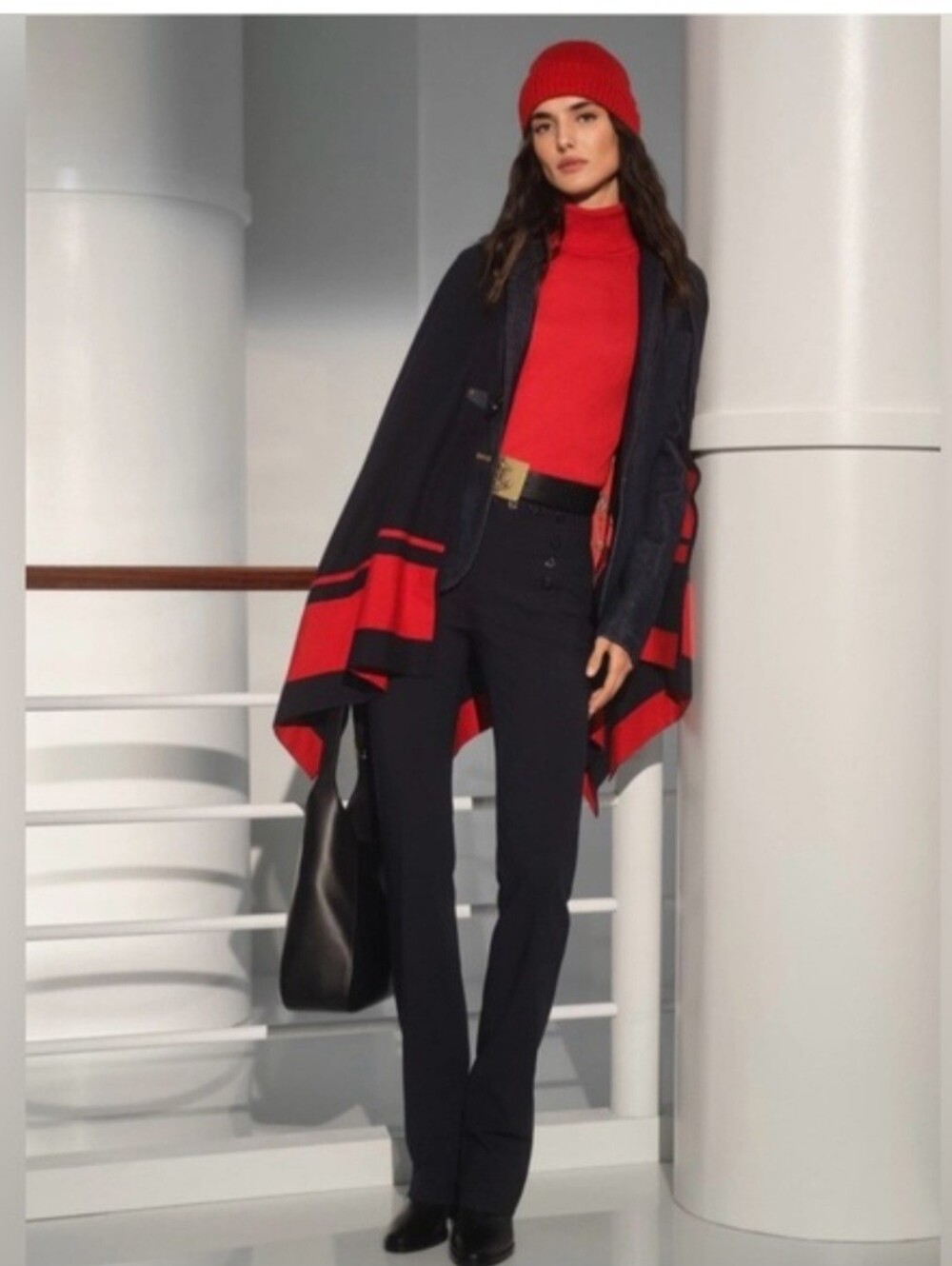Ralph Lauren Intasira Two Tone Wool/ Cashmere/ Cotton Poncho Toggle Sweater L/XL